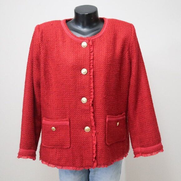 Joan Rivers Red Chanelesque Jacket Size 14 - Picture 4 of 11
